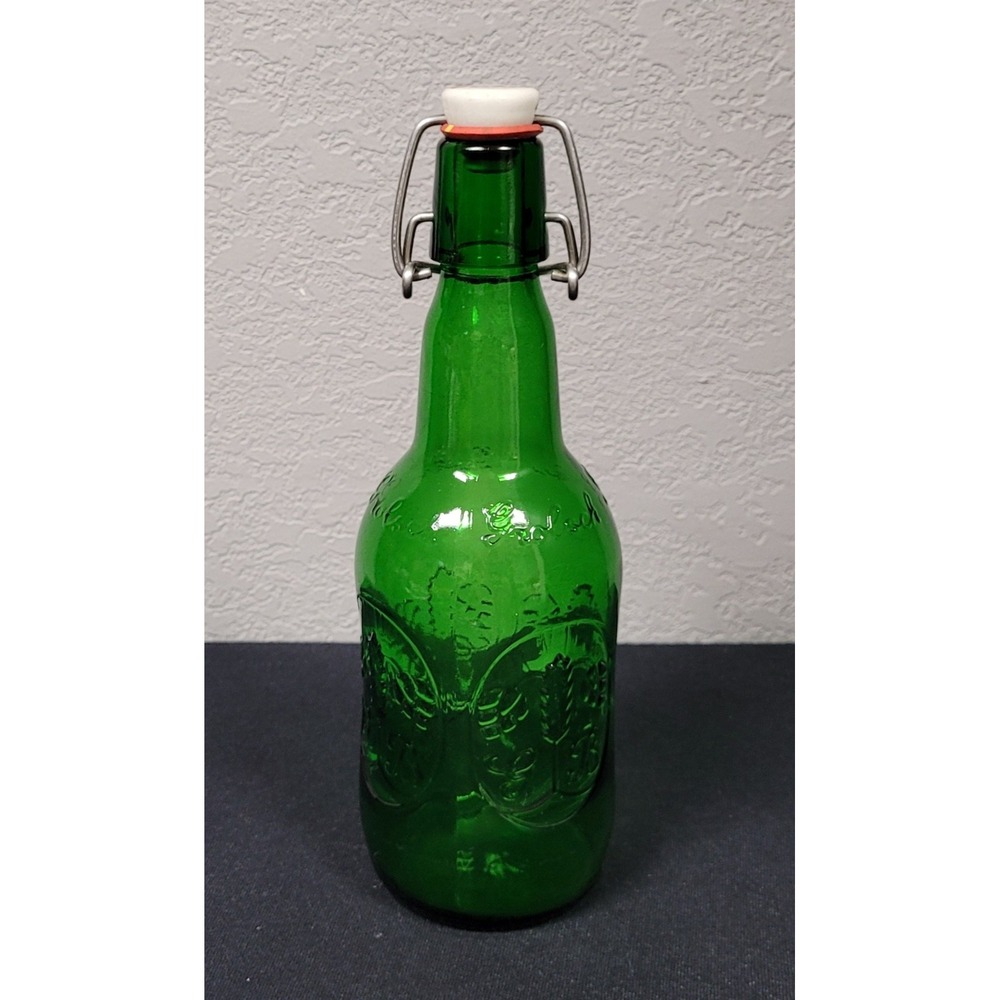 VTG Grolsch Beer Bottle Green Glass Swing Top Porcelain Cap Embossed 16oz Empty